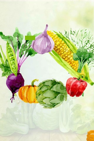 五彩手绘线条蔬菜水果清新超市宣传促销海报背景